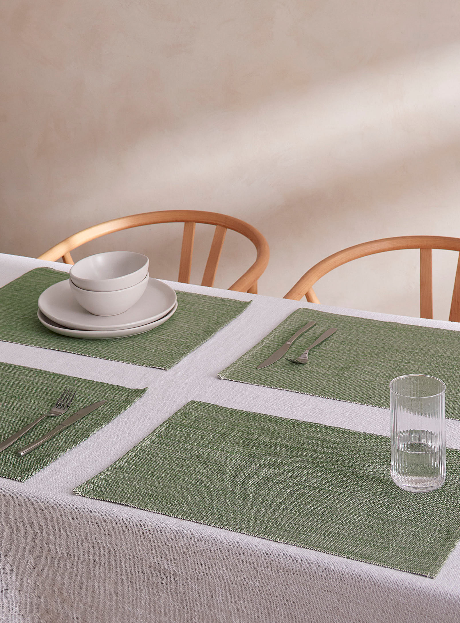 Simons Maison Chambray Recycled Fibres Placemats Set Of 4 In Green
