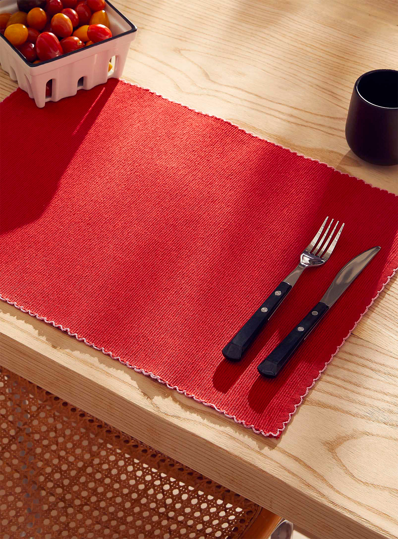 Simons Maison Mini-ribbing Recycled Cotton Placemat In Red