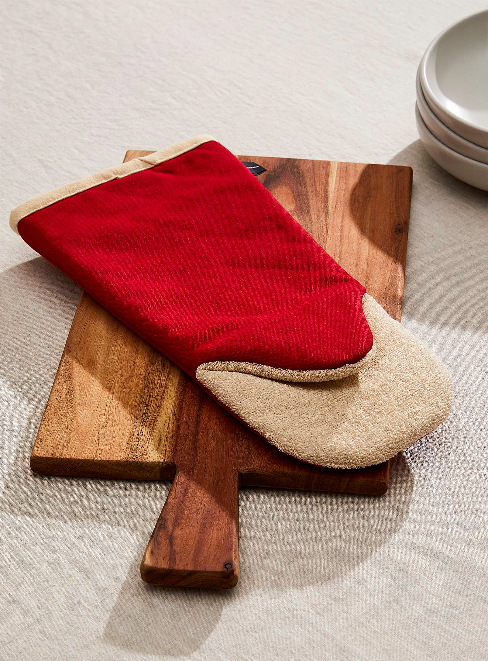 Simons Maison Large Organic Cotton Twill Oven Mitt In Red