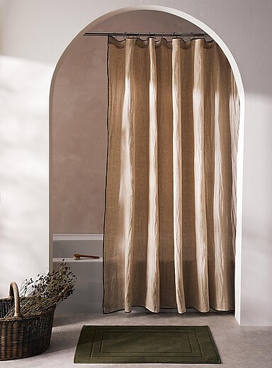 Contrasting trim pure linen shower curtain