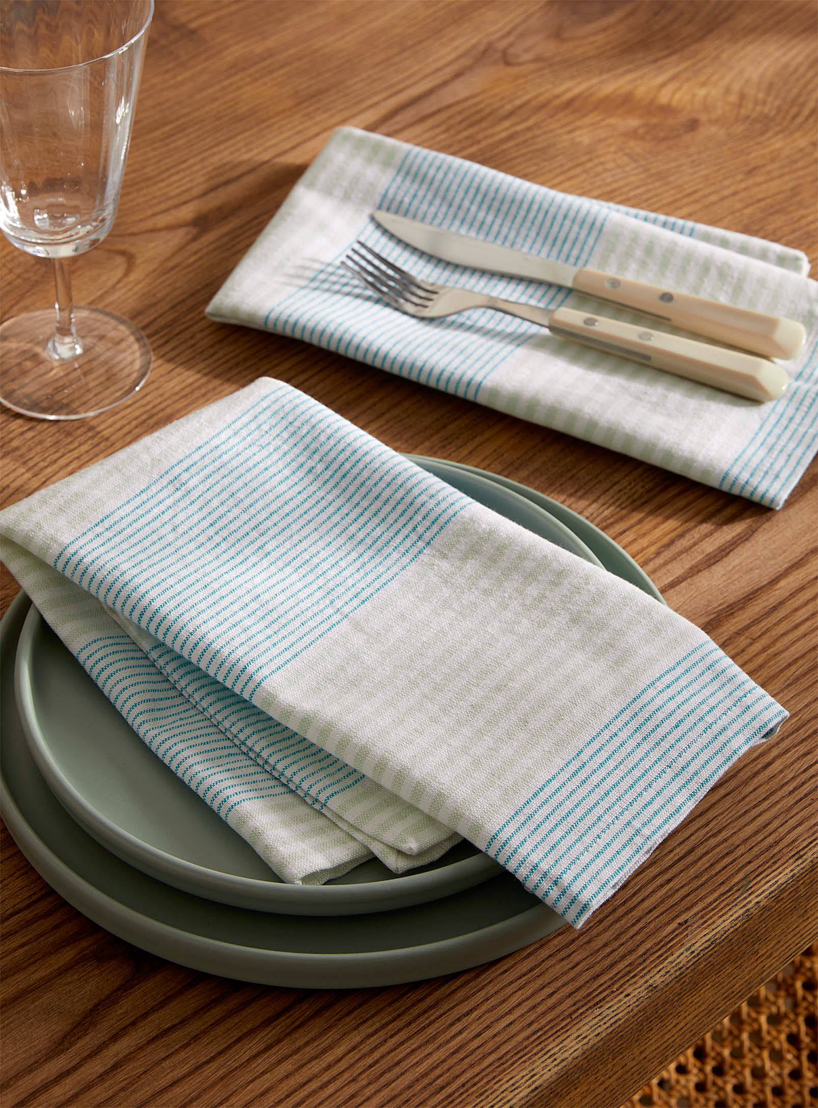 Simons Maison Summer Stripes Recycled Cotton Napkins Set Of 2 In Patterned White