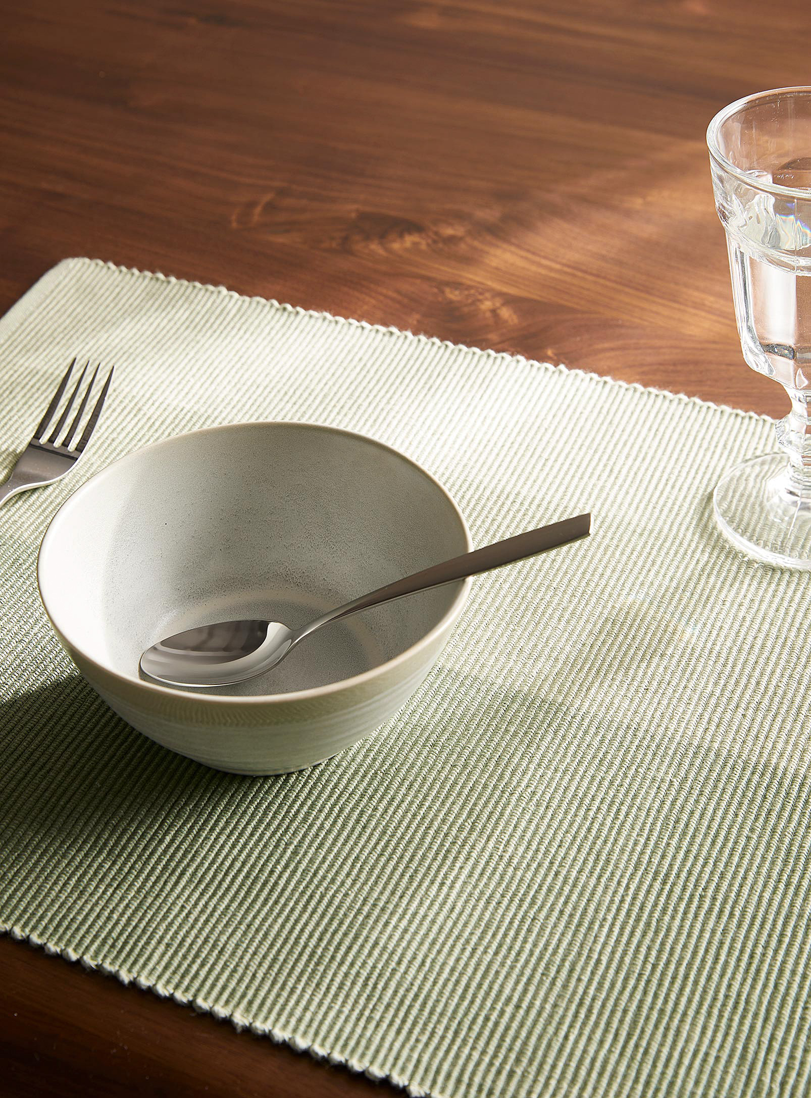 Simons Maison Natural Block-stripe Woven Cotton Placemat In Green