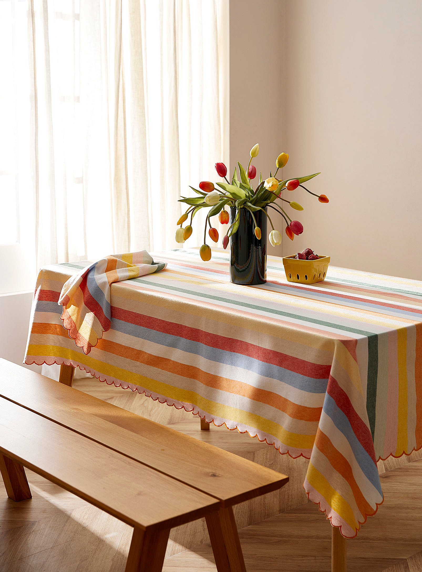 Simons Maison Vacation Stripe Recycled Cotton Tablecloth In Assorted