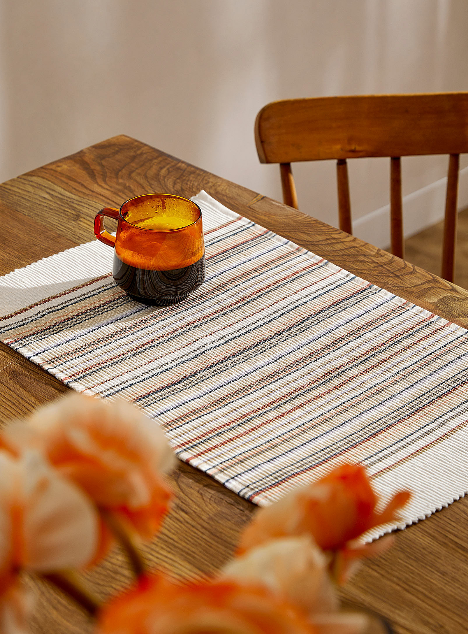 Simons Maison Natural Stripes Recycled Cotton Placemat In Patterned Ecru