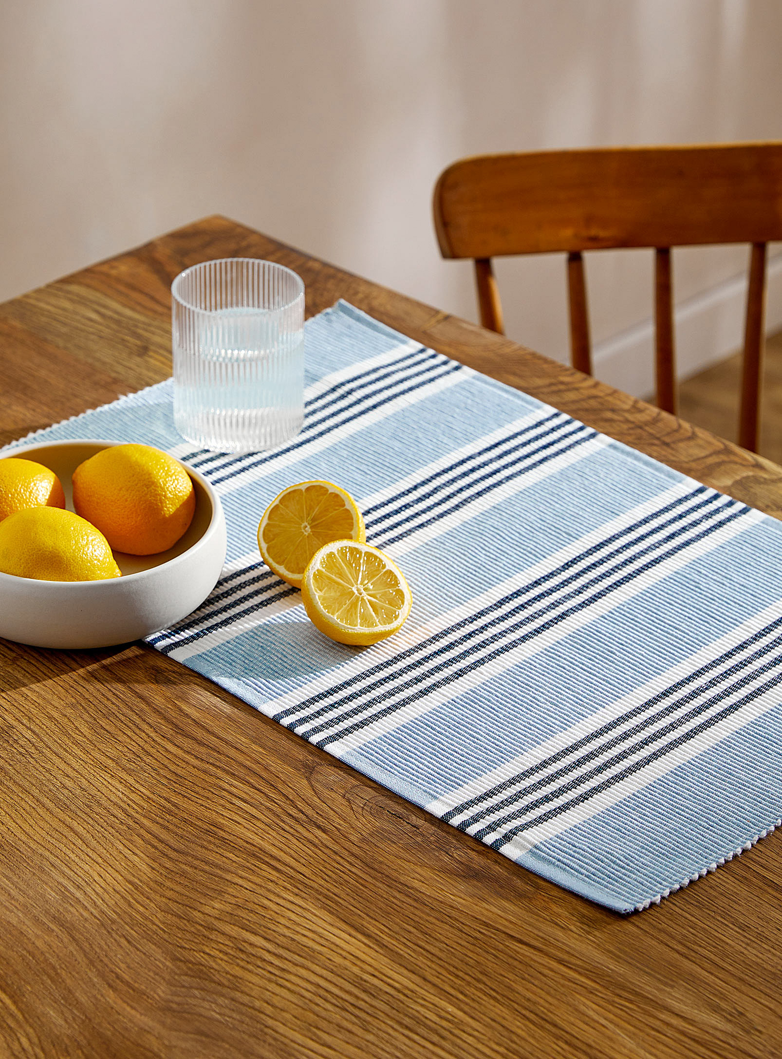 Simons Maison Ocean Stripes Recycled Cotton Placemat In Patterned Blue