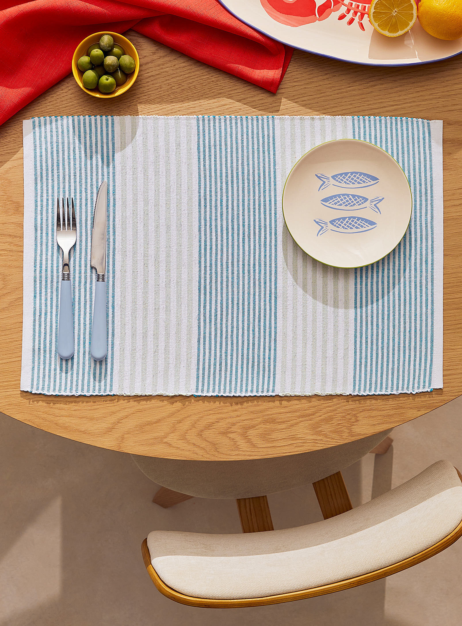 Simons Maison Summer Stripes Recycled Cotton Placemat In Patterned Blue