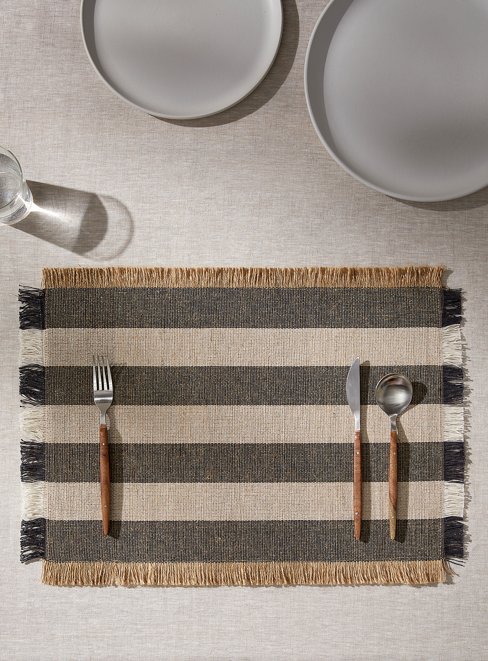 Simons Maison Maritime Stripes Jute And Cotton Placemat In Gray
