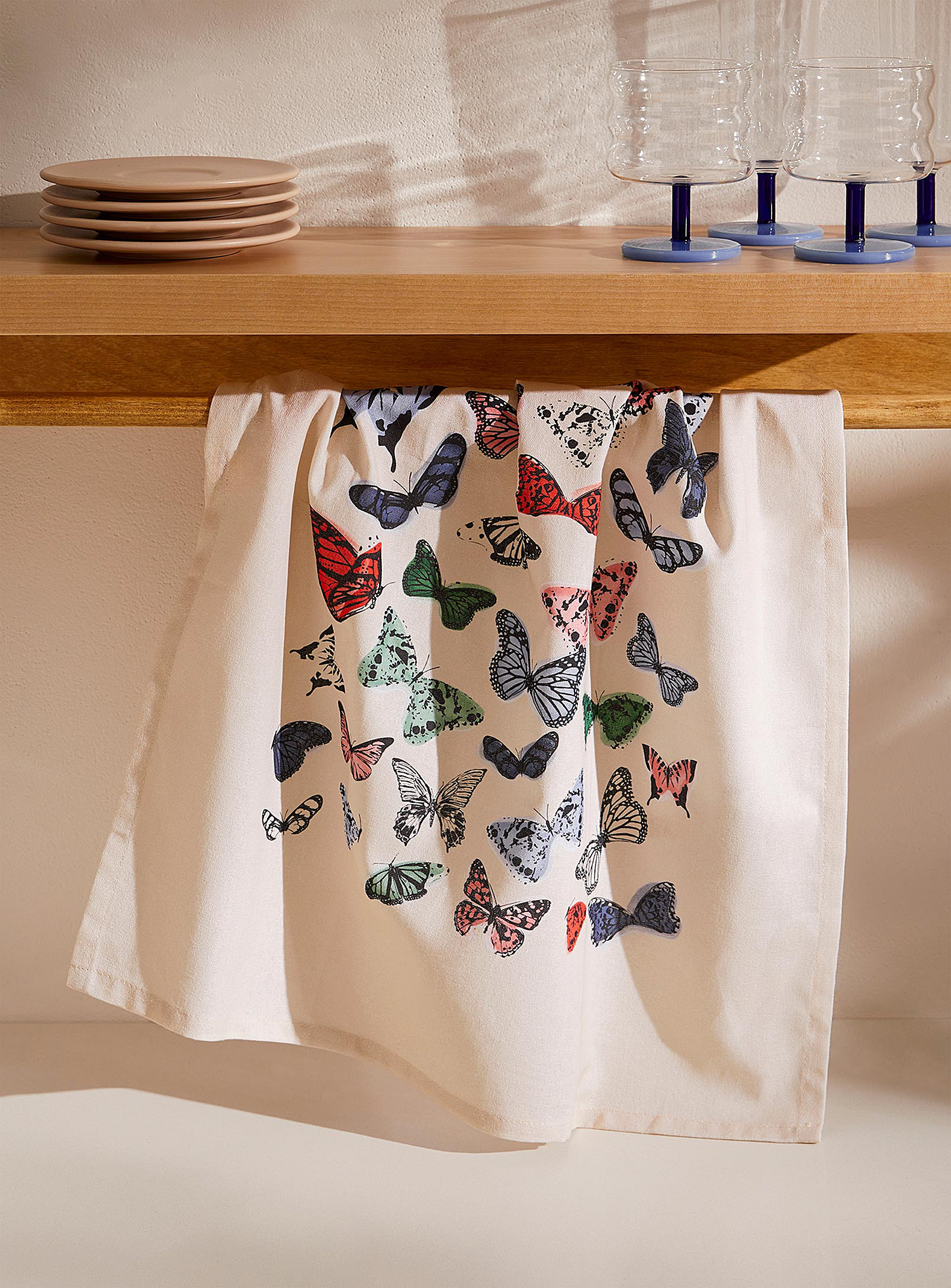 Simons Maison Swarm Of Butterflies Organic Cotton Tea Towel In Burgundy