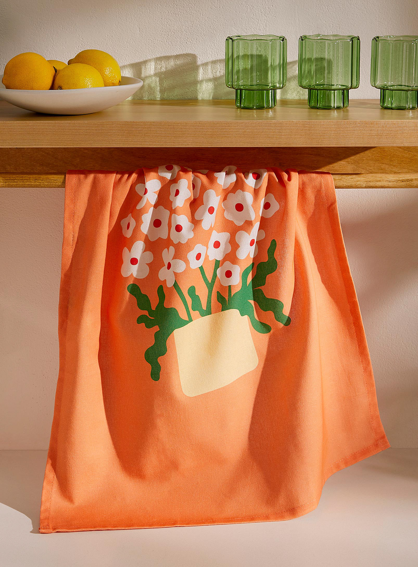 Simons Maison Artistic Bouquet Organic Cotton Tea Towel In Patterned Orange