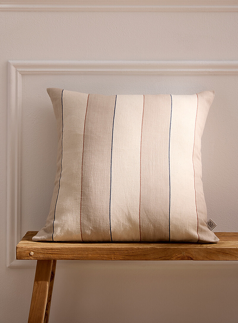 Broad Stripes Linen-Blend Removable-Cover Cushion 50 X 50 Cm