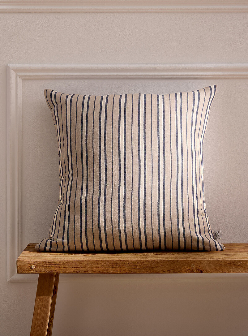 Striped Linen-Blend Removable-Cover Cushion 50 X 50 Cm