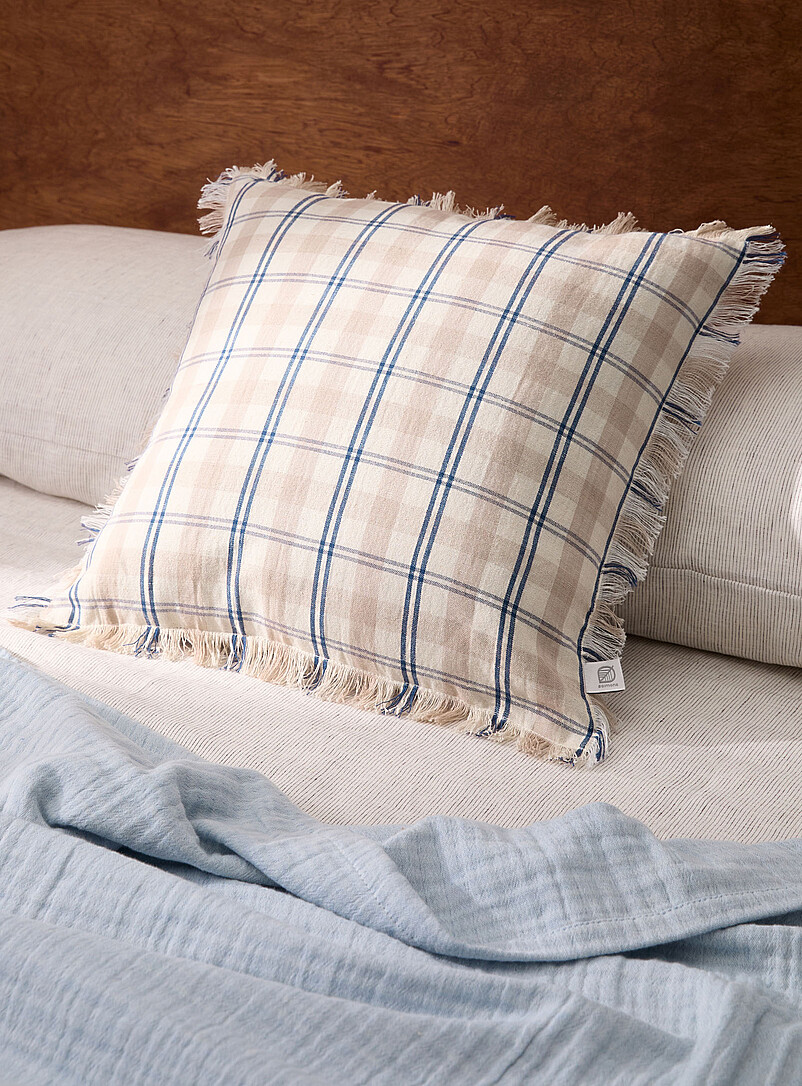 Country Checks Linen-Blend Removable-Cover Cushion 50 X 50 Cm
