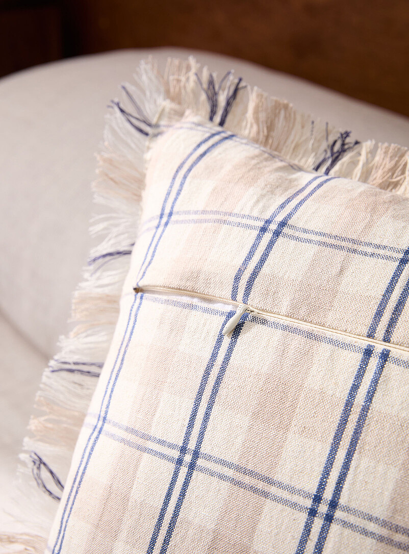 Country checks linen-blend removable-cover cushion 50 x 50 cm product image 2