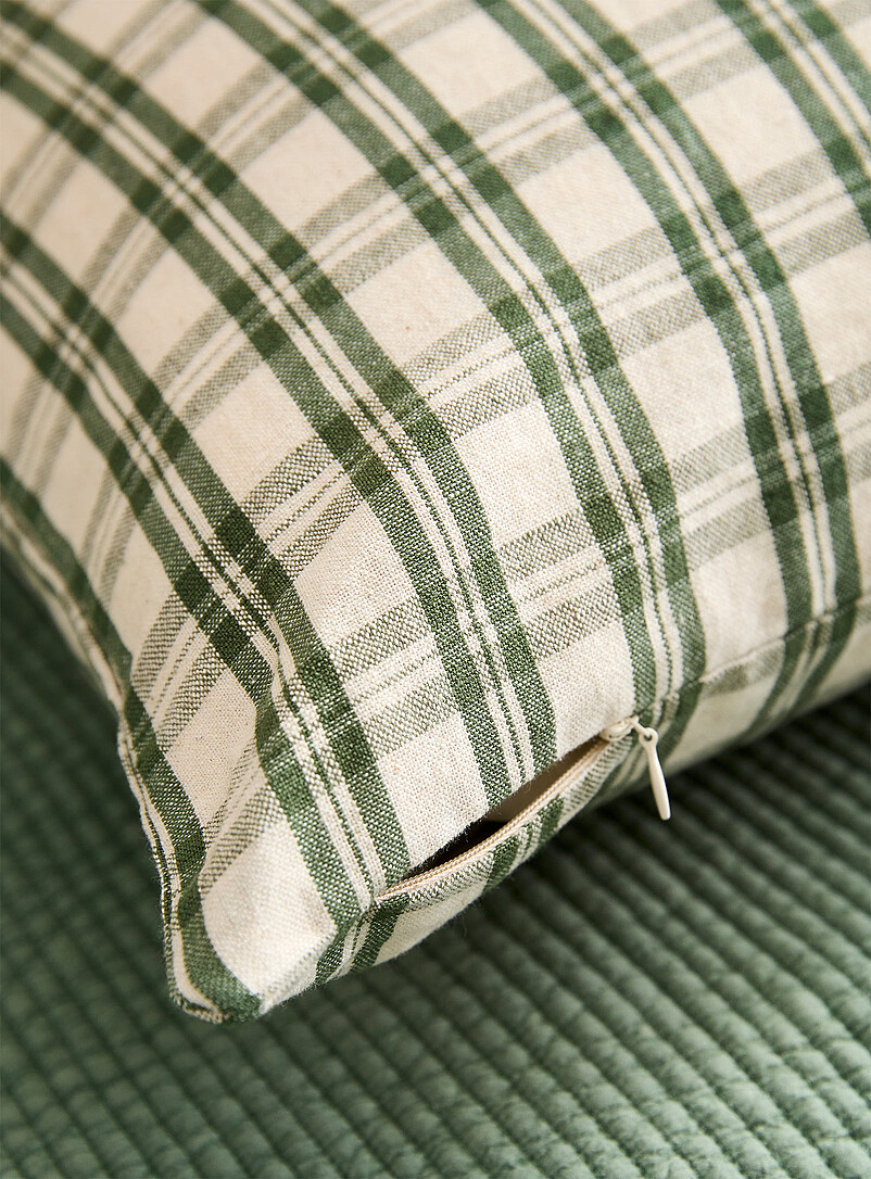 Green checkers linen-blend removable-cover cushion 50 x 50 cm product image 3
