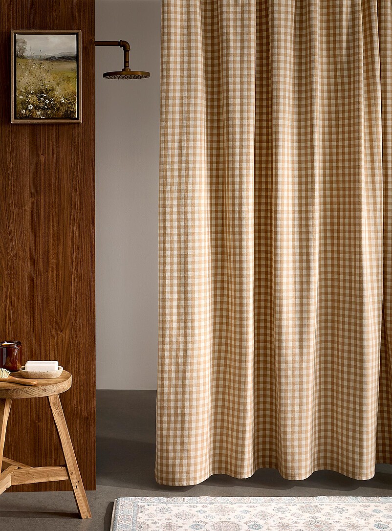 Neutral gingham shower curtain product image (primary)