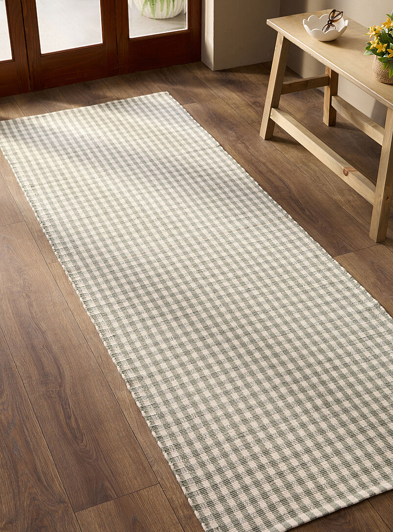 Sage green gingham checkers woven hallway rug 75 x 215 cm product image (primary)