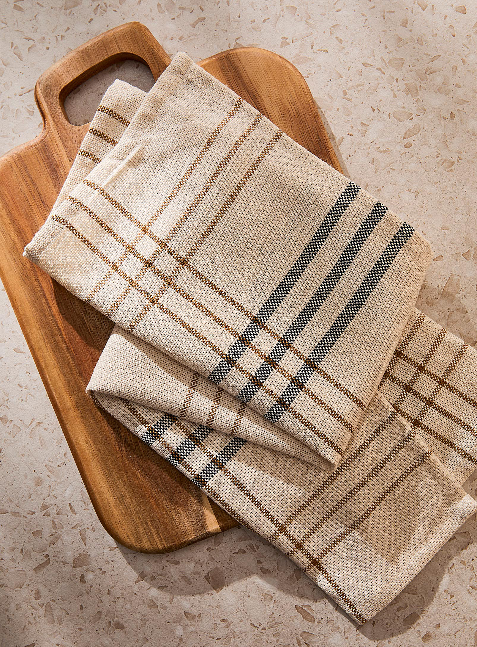 Simons Maison - Neutral tone plaid organic cotton tea towel
