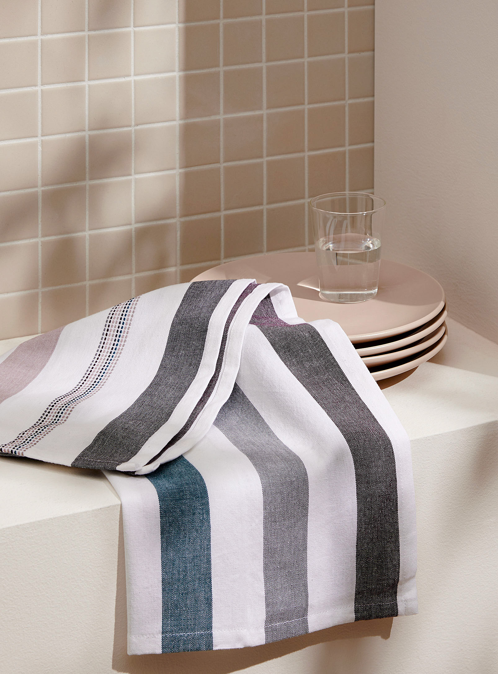 Simons Maison Heathered Stripes Organic Cotton Tea Towel In Patterned White