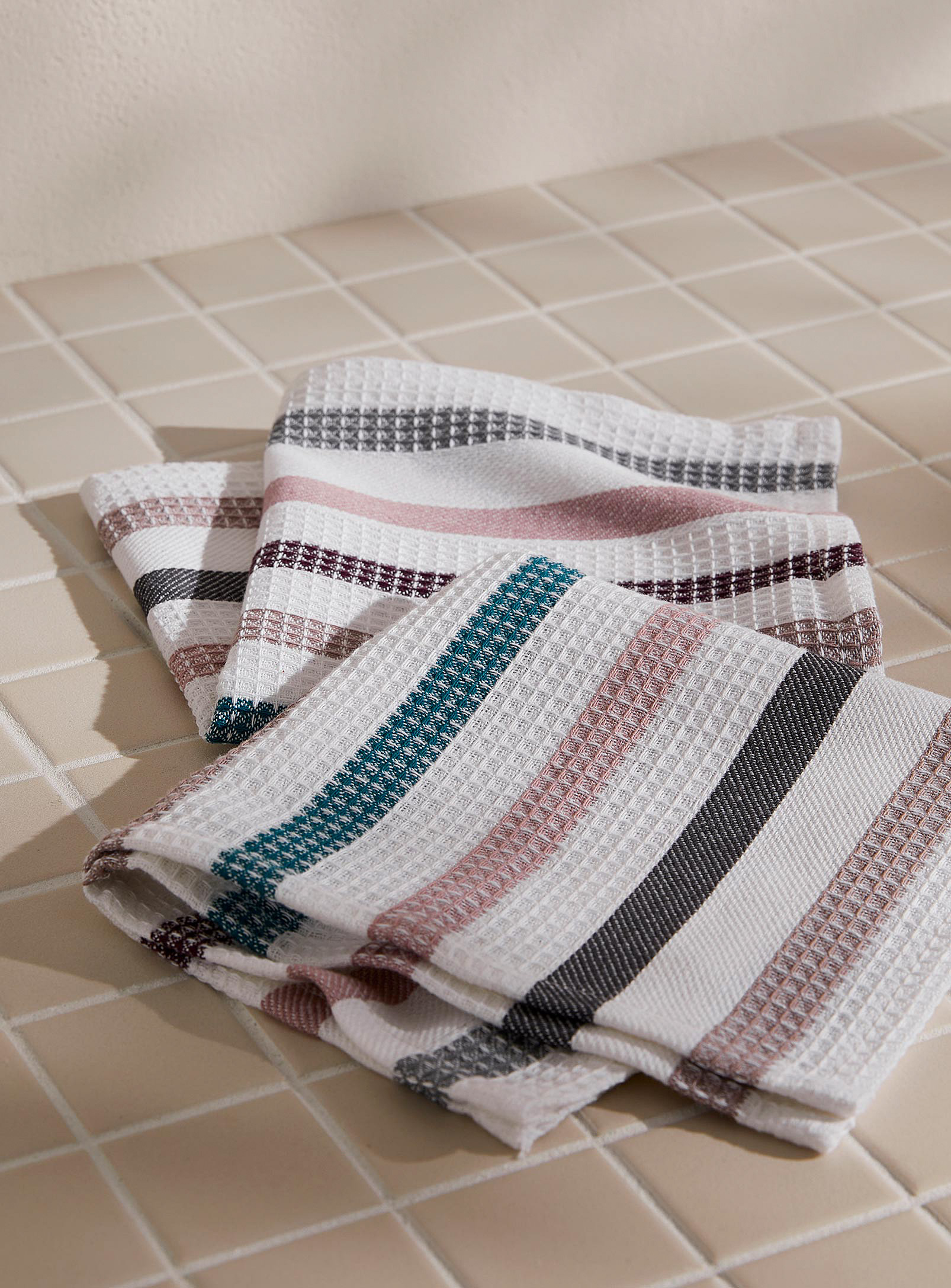 Simons Maison Heathered Stripes Organic Cotton Dishcloths Set Of 2 In Brown