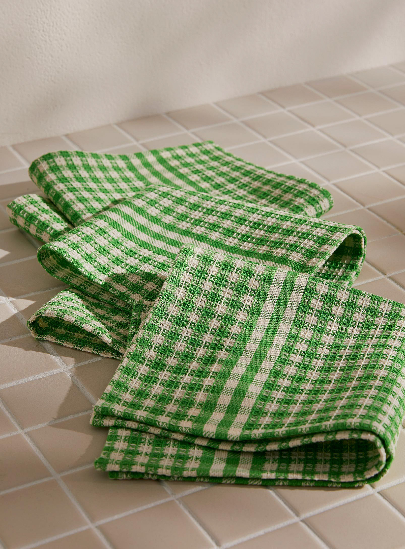 Simons Maison Gingham Check Organic Cotton Dishcloths Set Of 3 In Gray