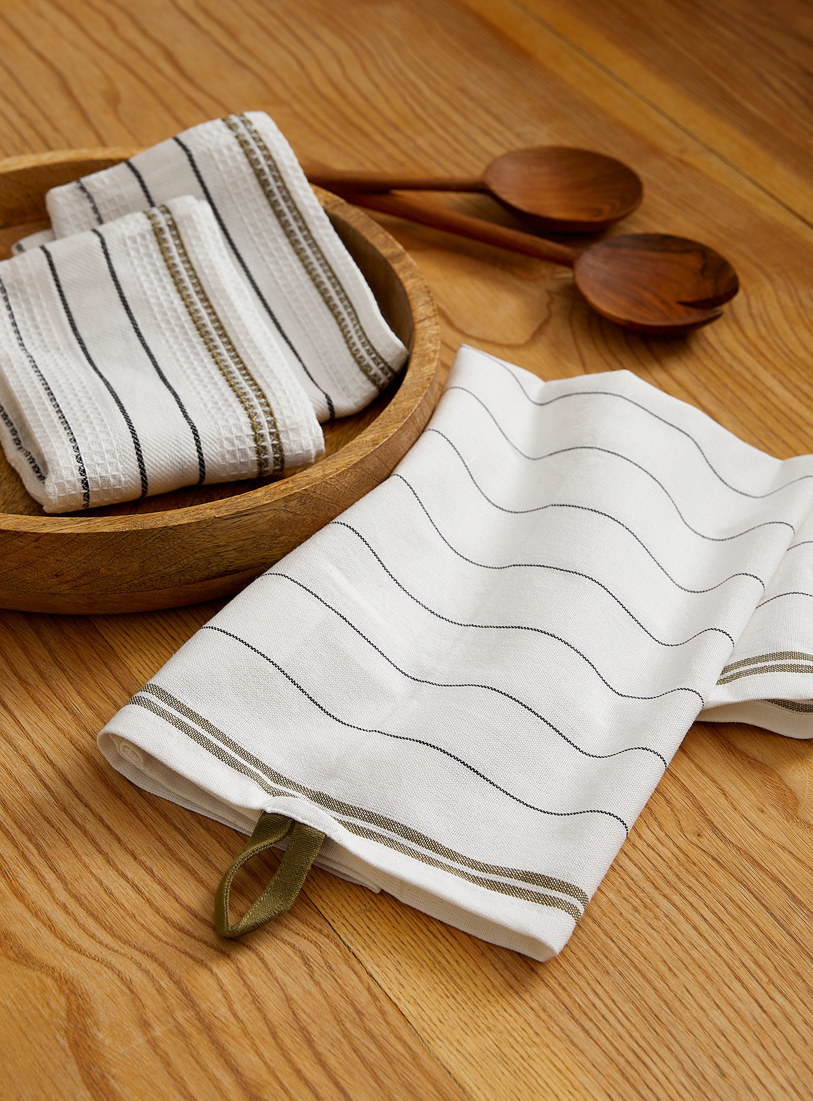 Simons Maison Pinstriped Organic Cotton Tea Towels In Patterned White