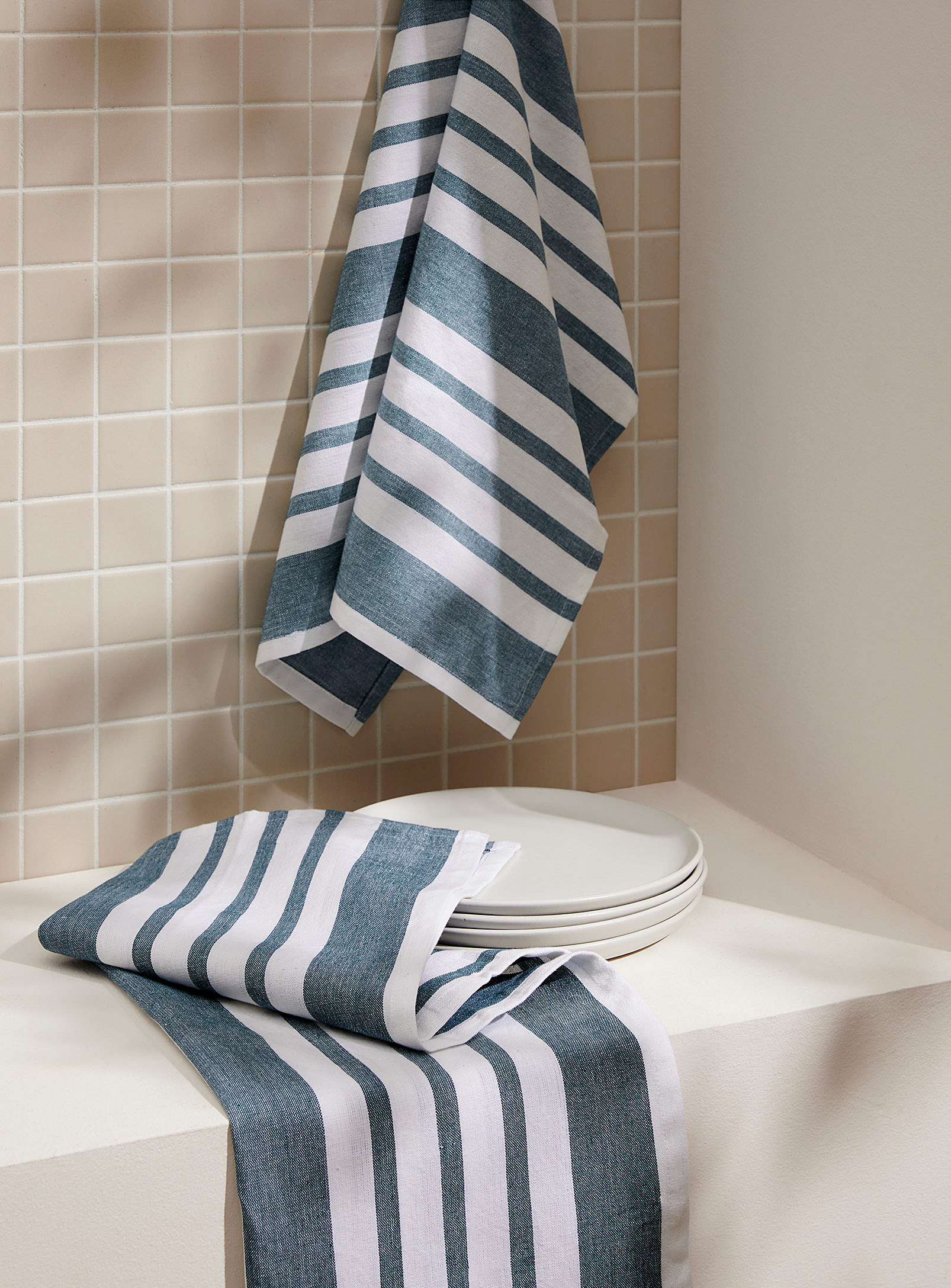 Simons Maison Two-tone Stripes Organic Cotton Tea Towels Set Of 2 In Multi