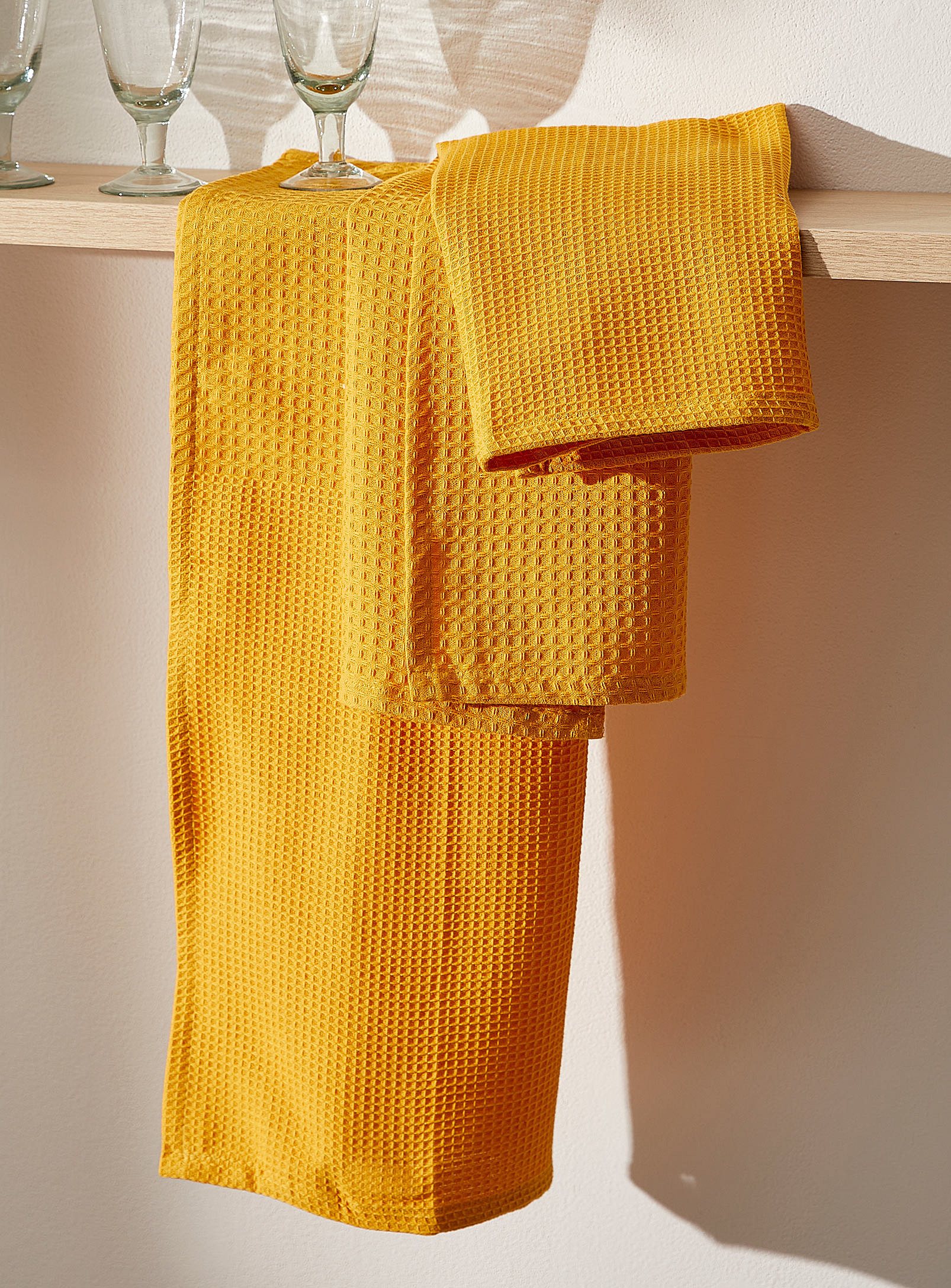 Simons Maison Waffled Recycled Cotton Tea Towels Set Of 2 In Yellow