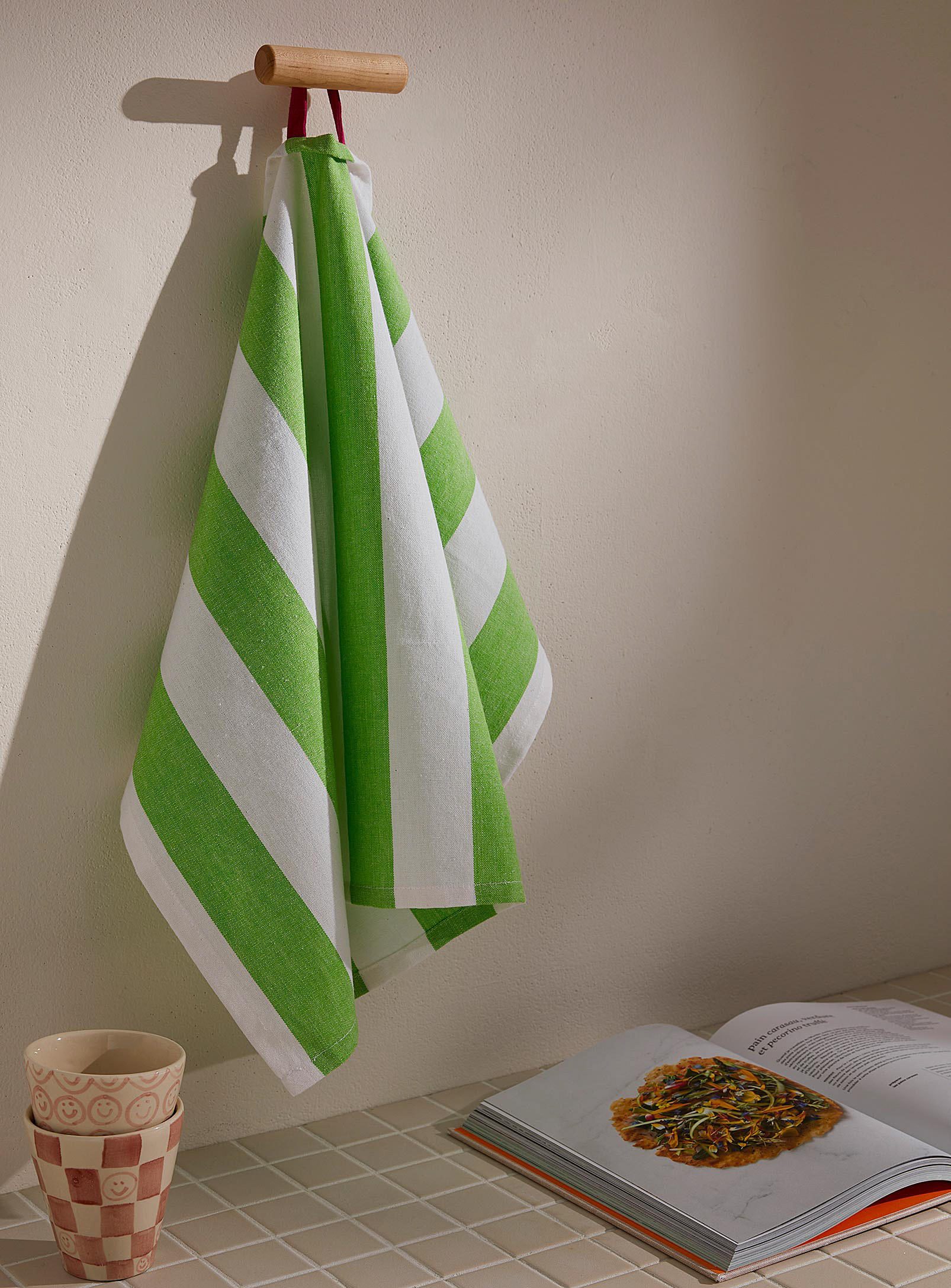 Simons Maison Neon Stripes Organic Cotton Tea Towel In Burgundy