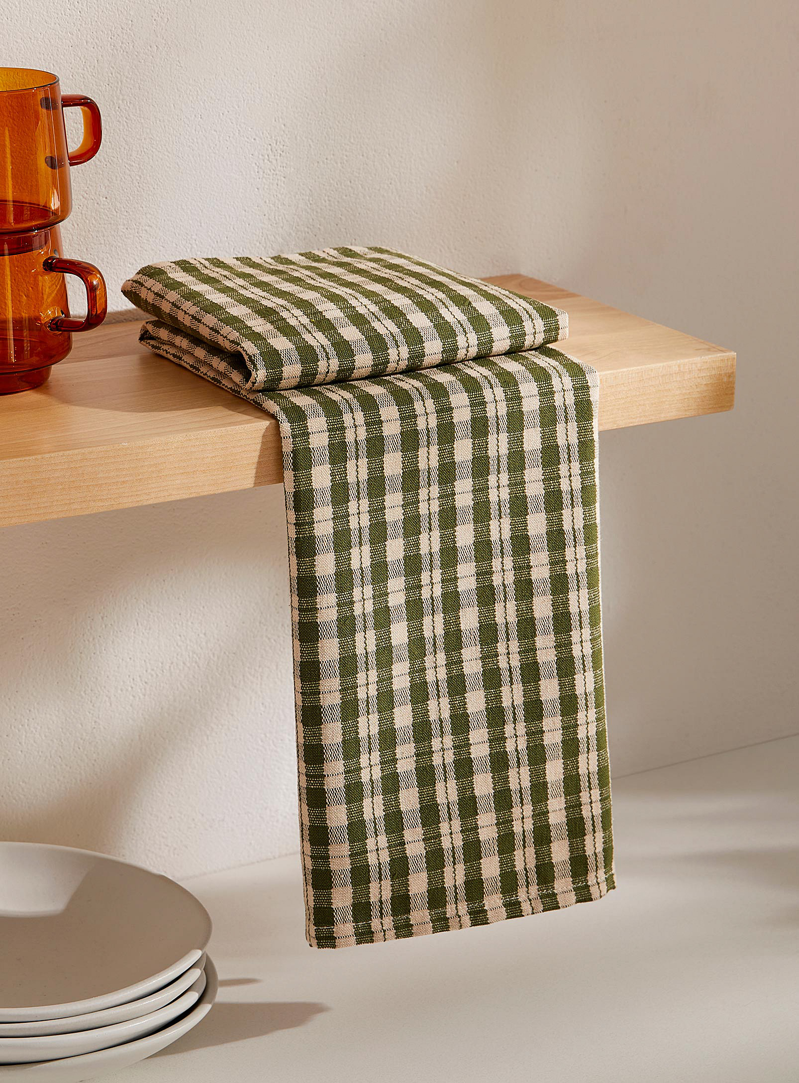 Simons Maison Olive Checkers Organic Cotton Tea Towel In Green