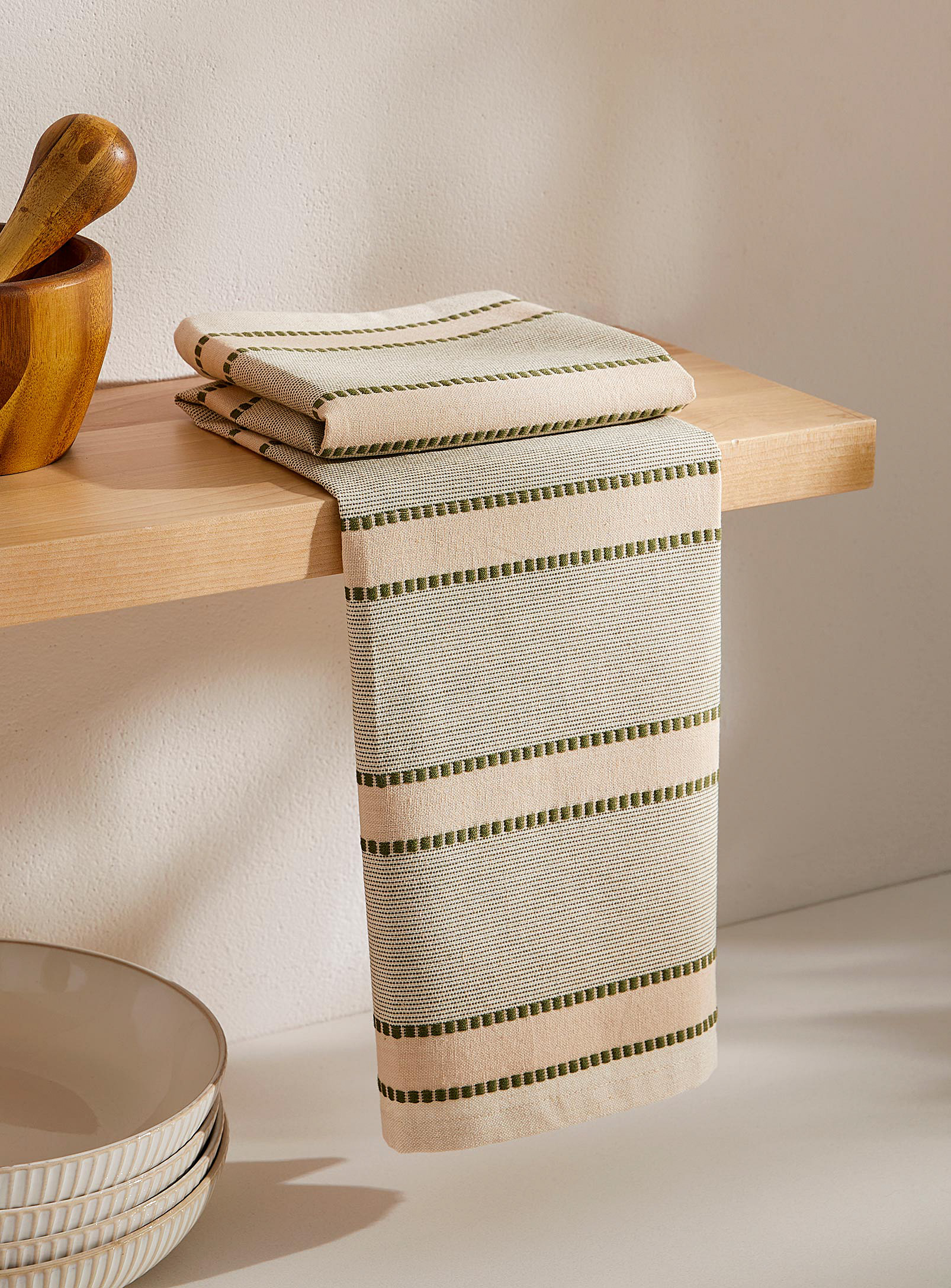 Simons Maison Woven Stripes Organic Cotton Tea Towel In Patterned Ecru