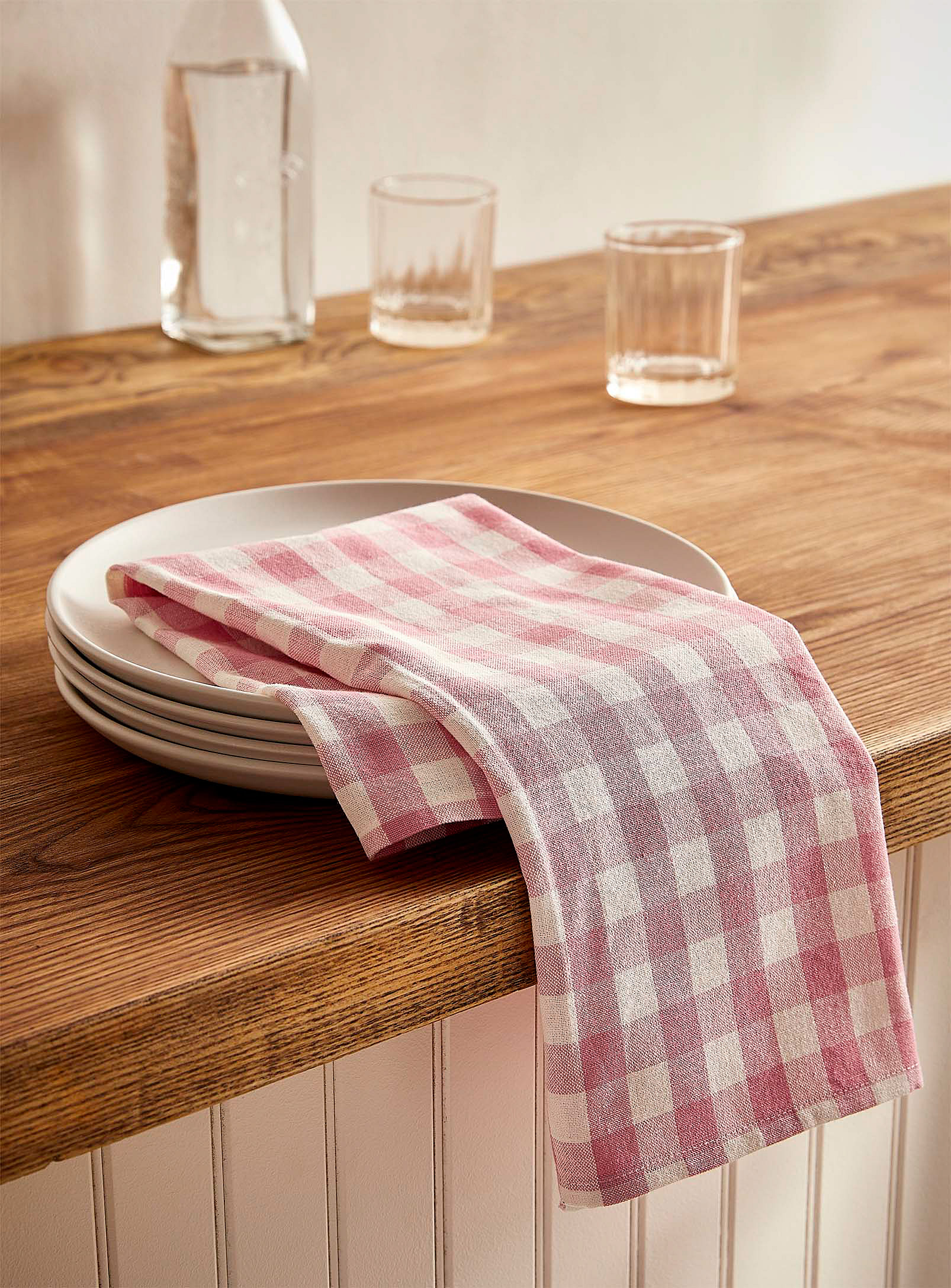 Simons Maison - Pink gingham organic cotton tea towel