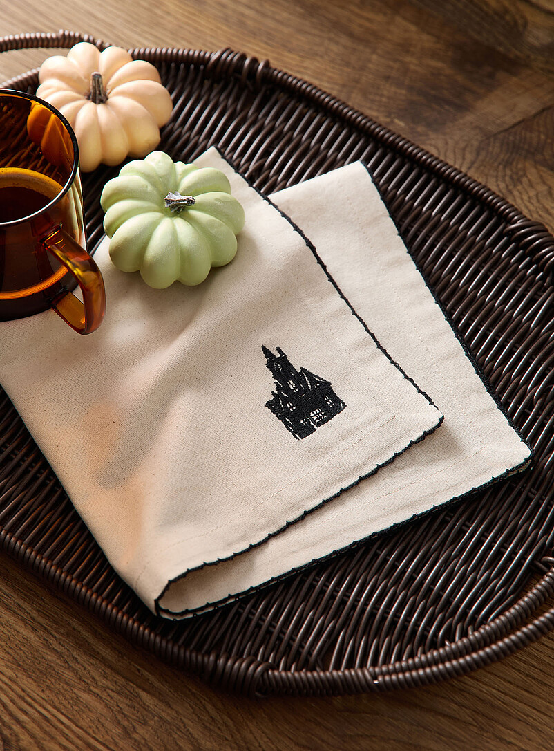 Haunted houses embroidered napkin Halloween Collection product image (primary)