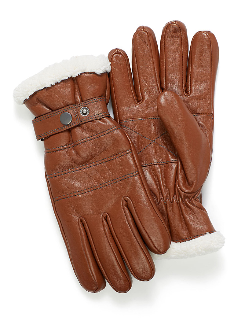 Le 31 Fawn Sherpa-lined leather gloves for men