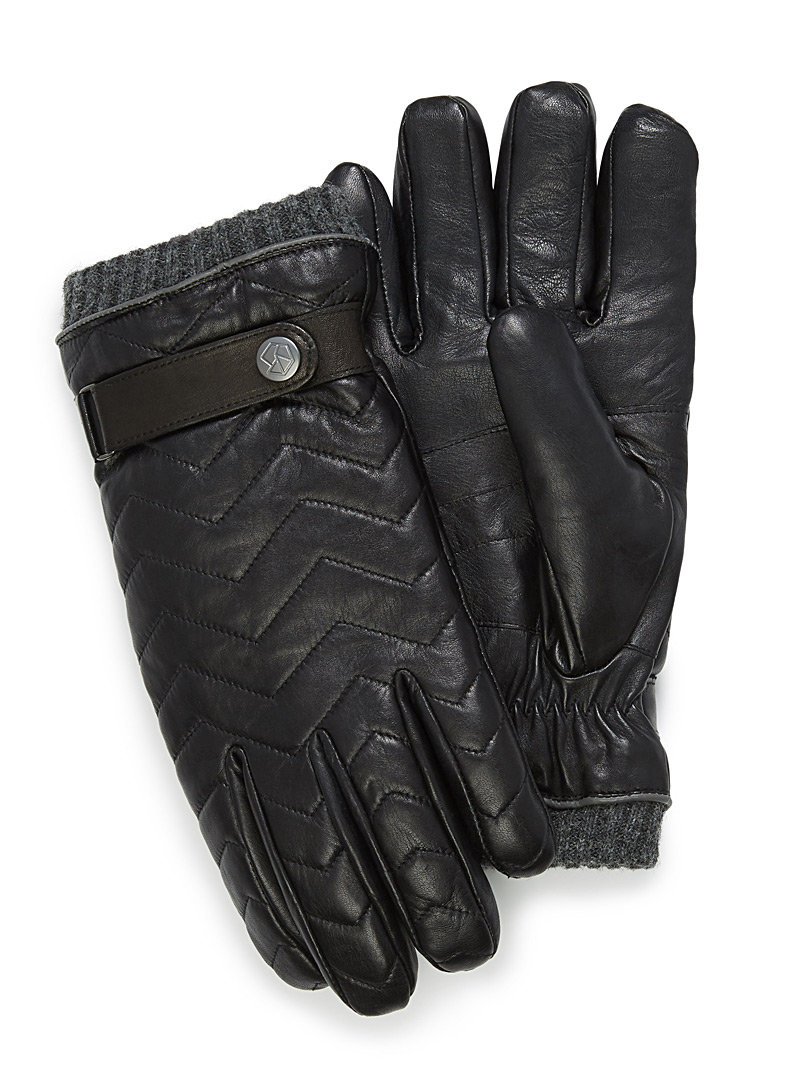 Brume: Le gant cuir chevrons doublé Noir pour homme