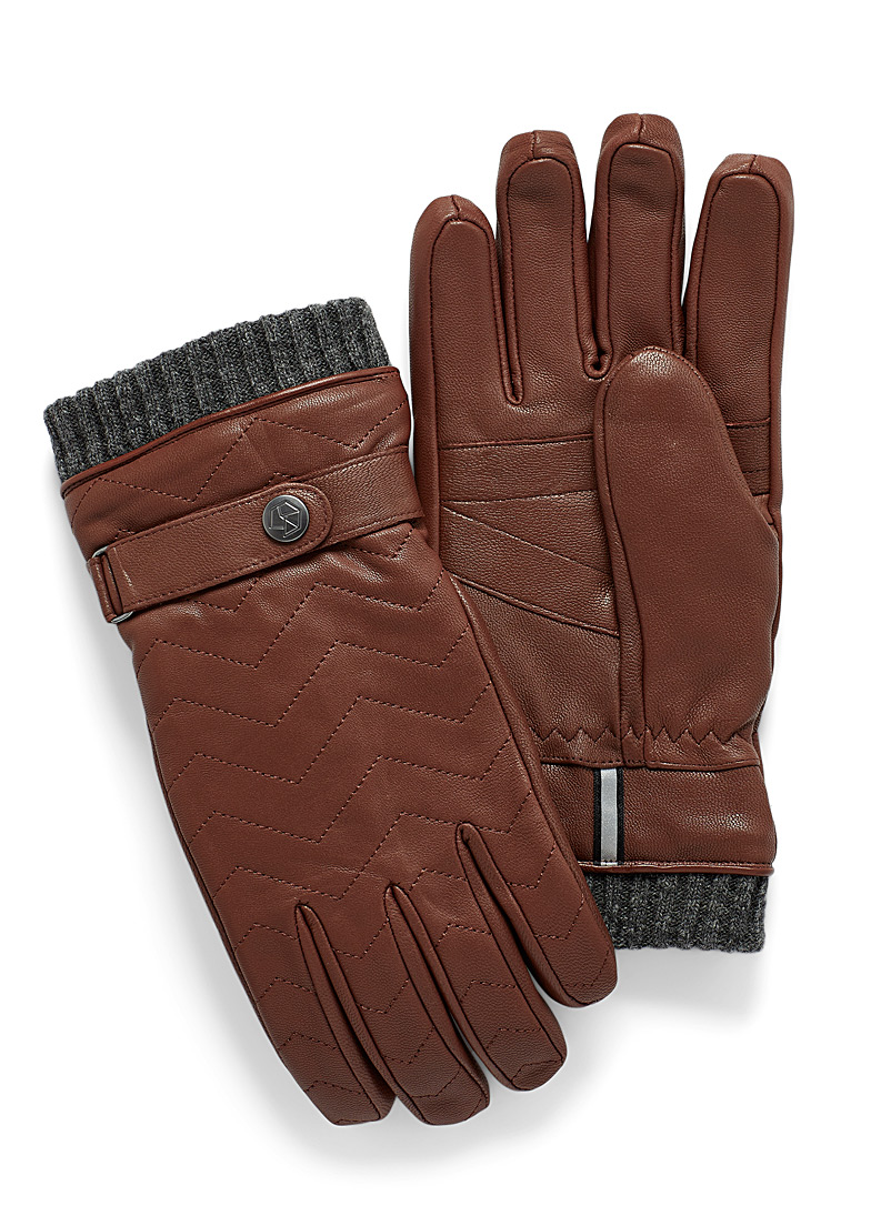 Brume Honey Lined herringbone leather gloves for men