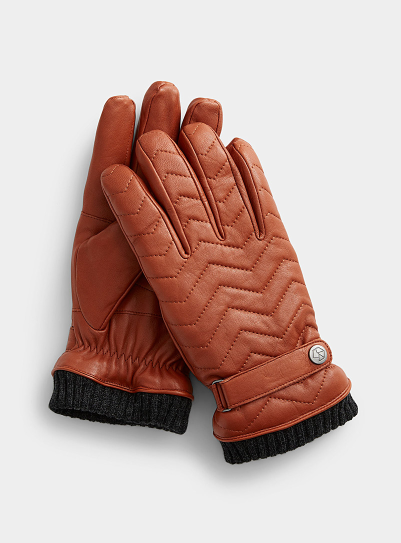 Brume Toast Lined herringbone leather gloves for men