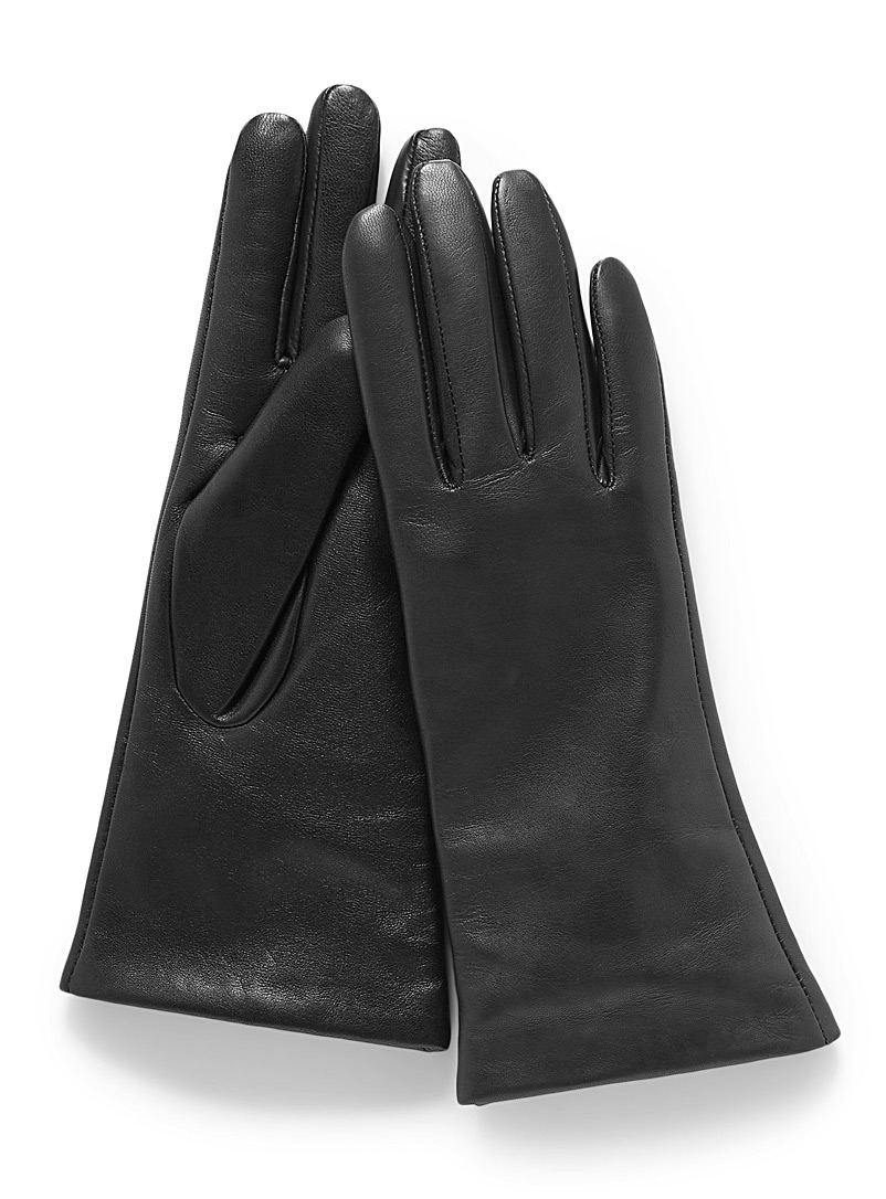 Brume Black Smooth leather cashmere-lined gloves for women