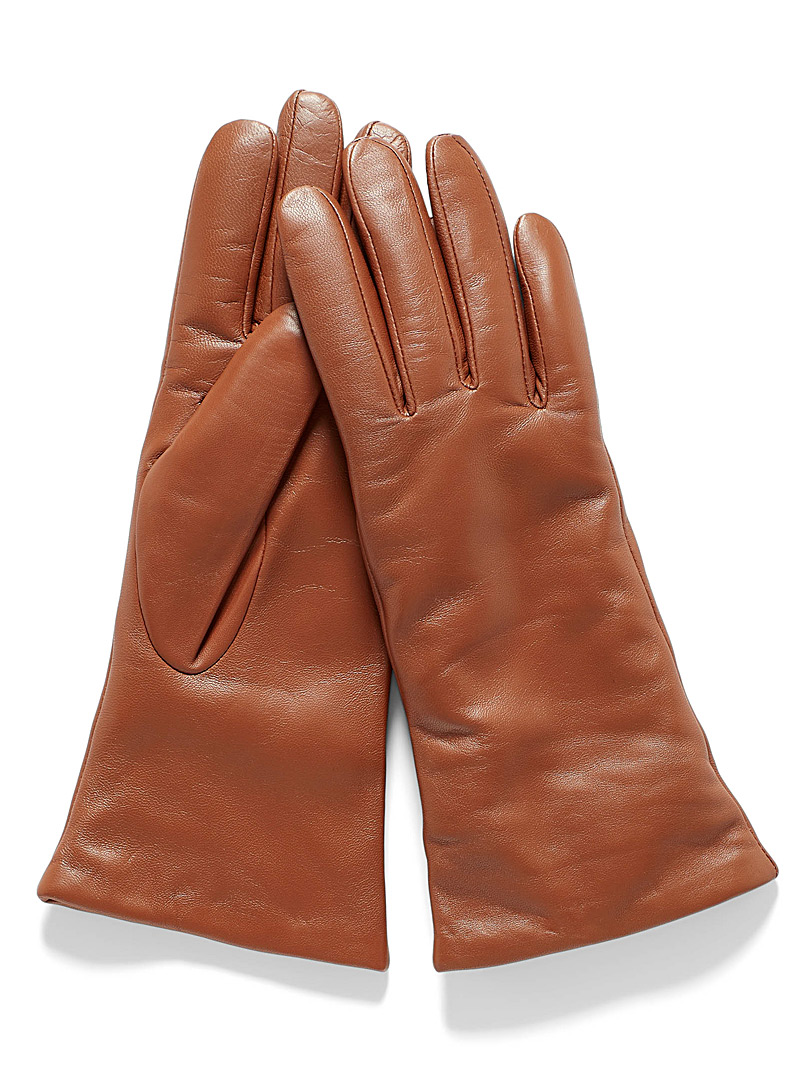 Brume Honey/Camel Smooth leather cashmere-lined gloves for women