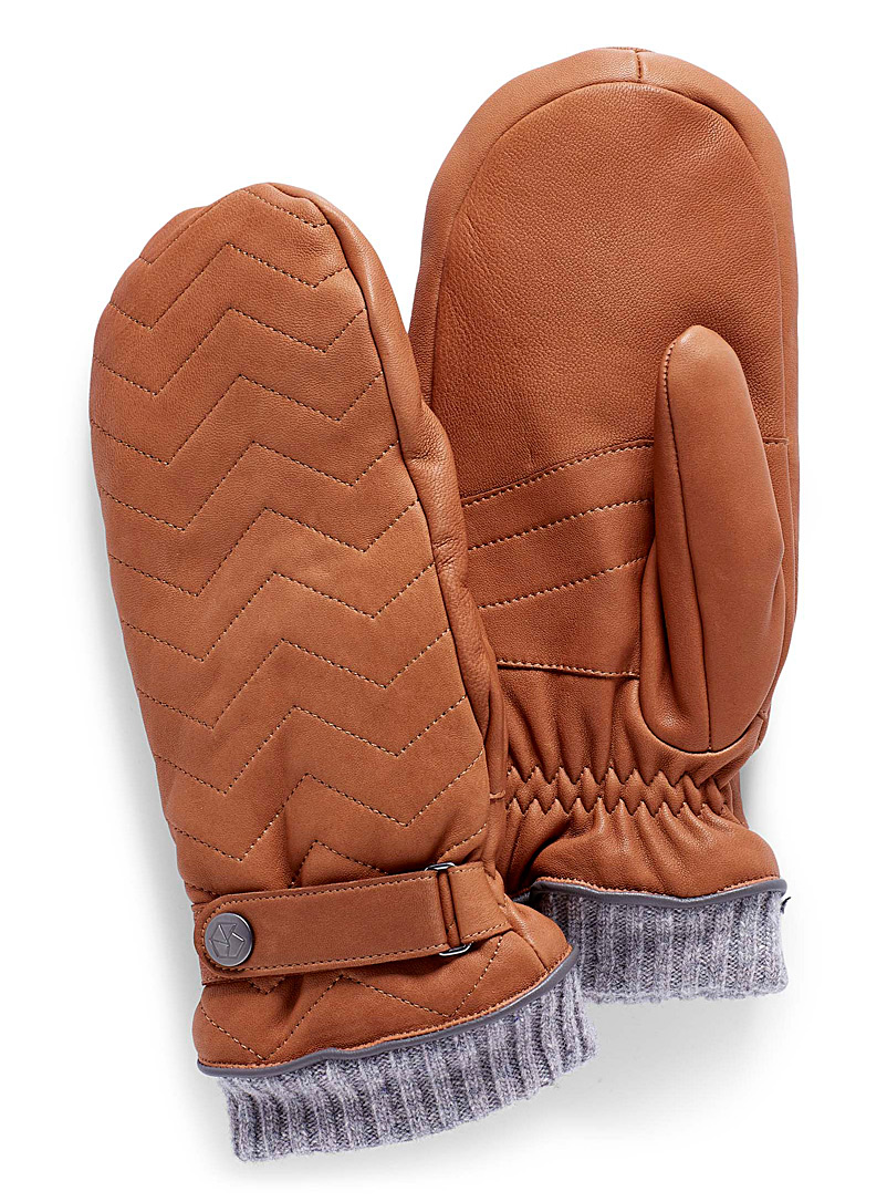 Brume Fawn Herringbone leather mittens for men