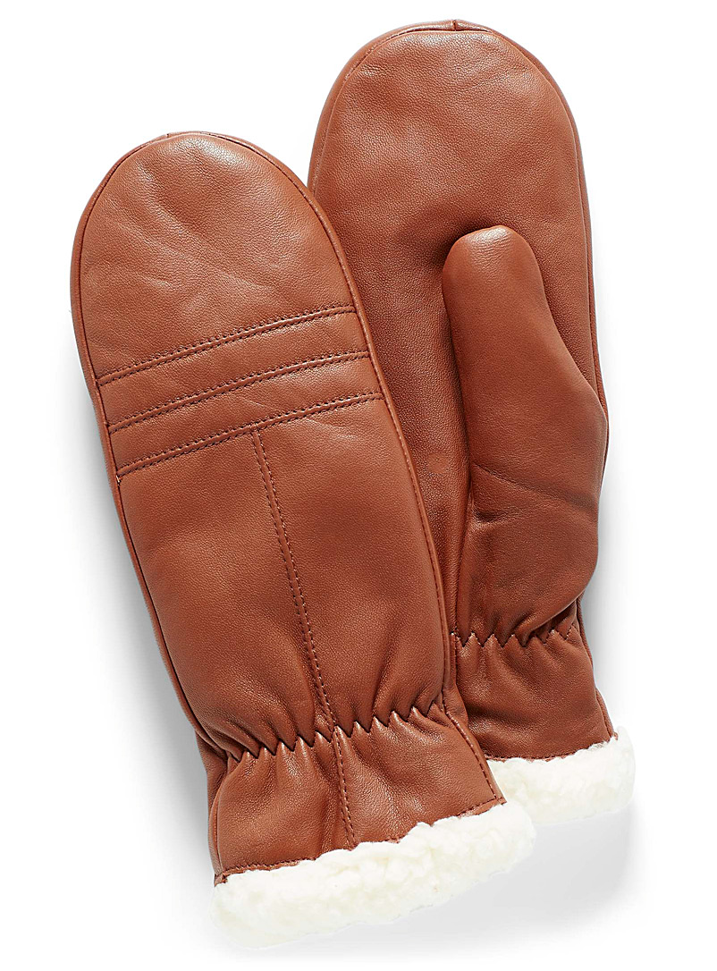 Brume Honey/Camel Colwood sherpa cuff leather mittens for women