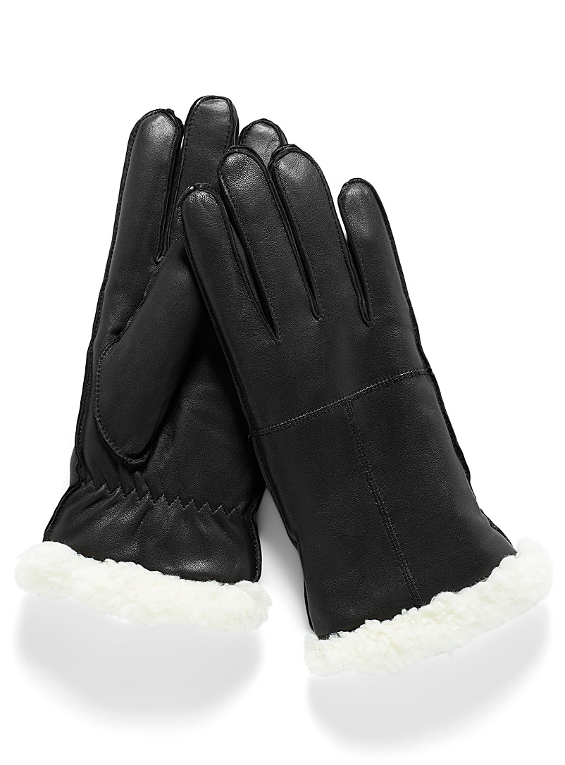 Brume Black Colwood sherpa-cuff leather gloves for women