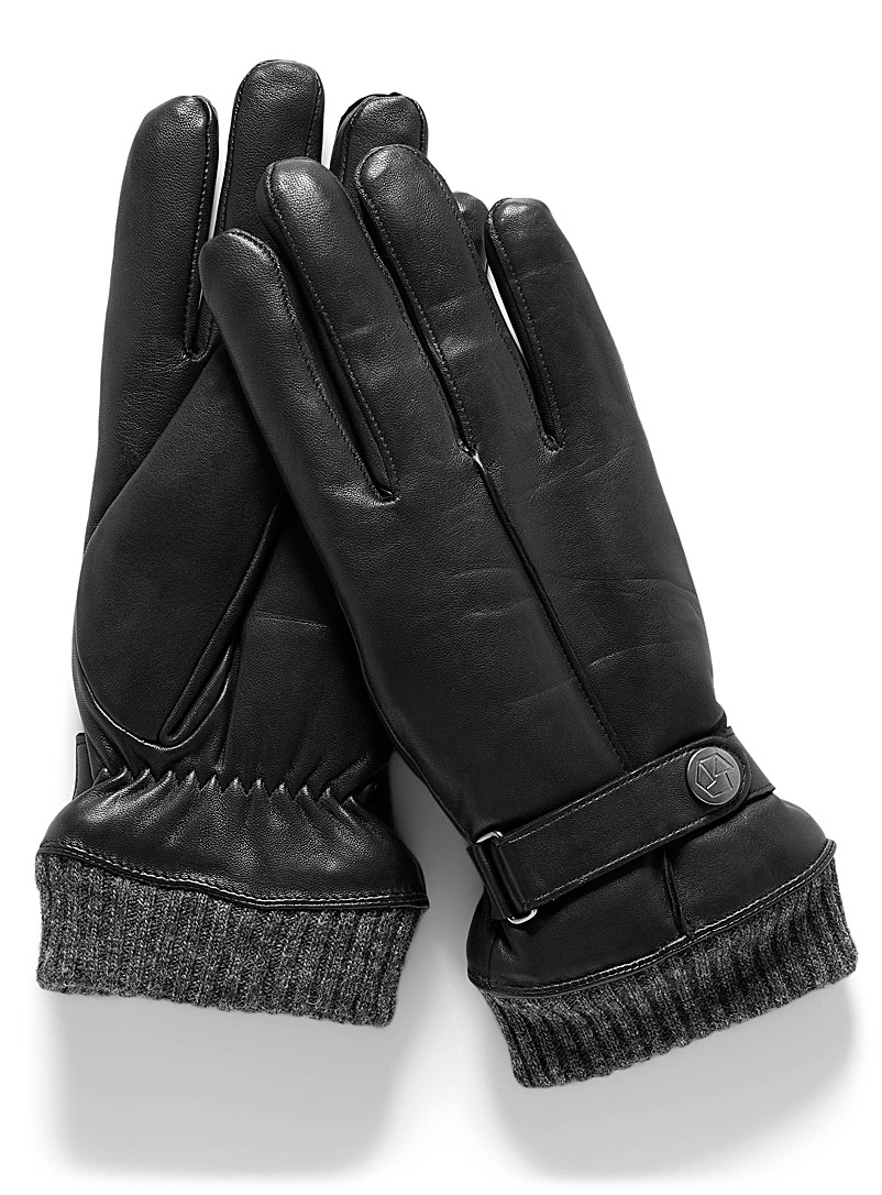 Brume: Le gant cuir poignet tricot Bromont Noir pour femme