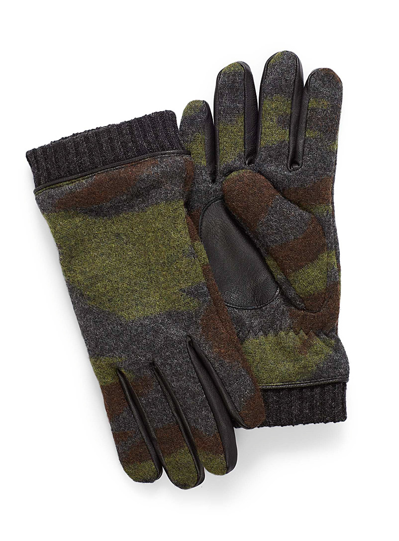 Brume: Le gant laine camouflage Vert foncé-mousse-olive pour homme