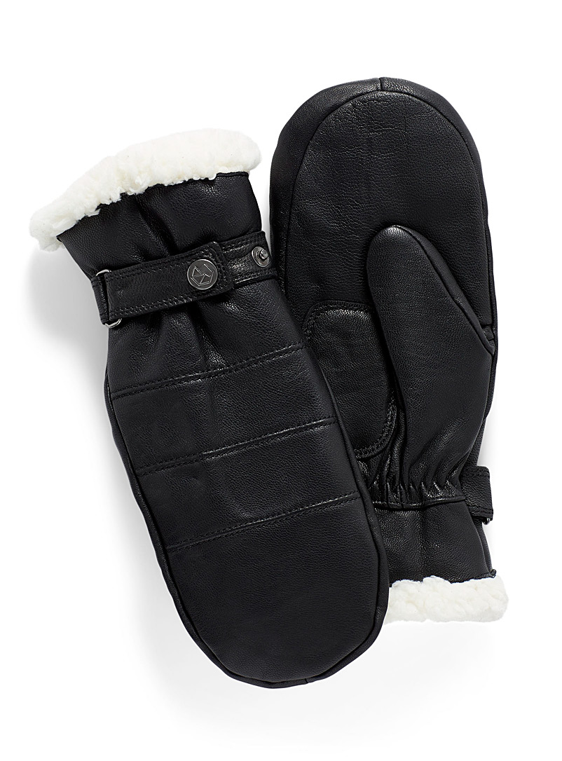 Brume Black Yukon leather mittens for men