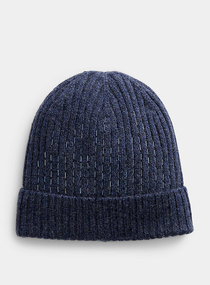 Brume Marine Blue Tube pearl ribbed tuque for women