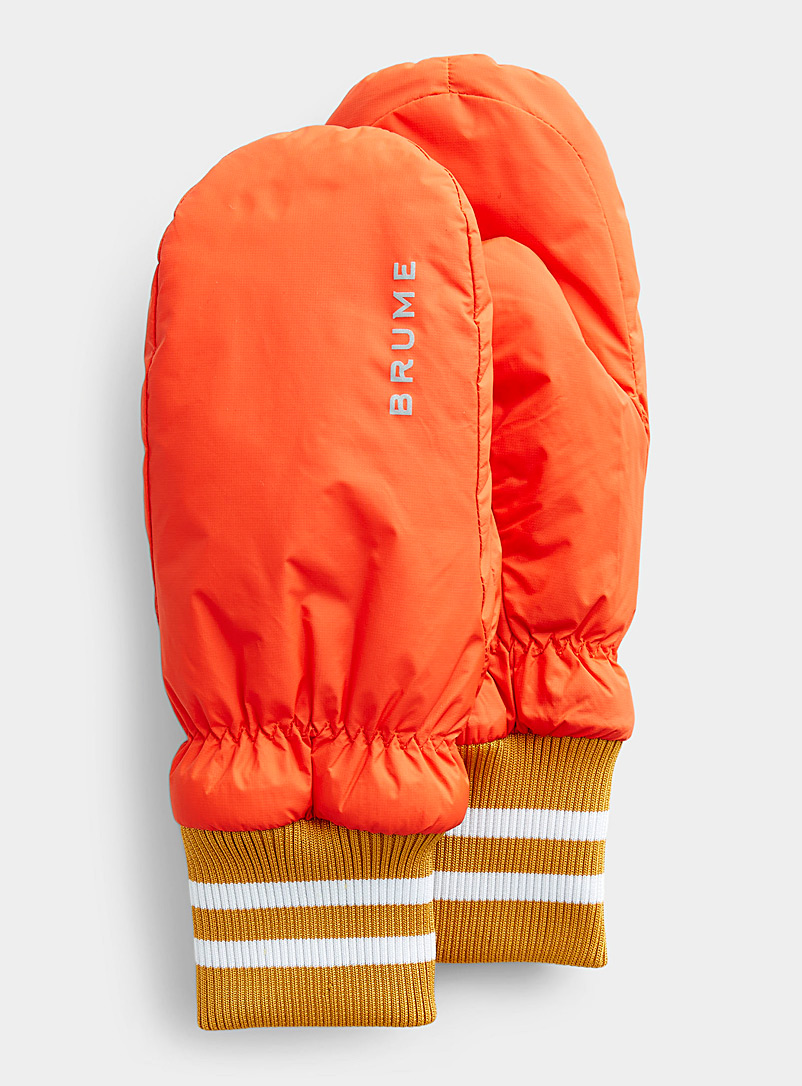Brume Orange Striped-cuff recycled nylon mittens for women