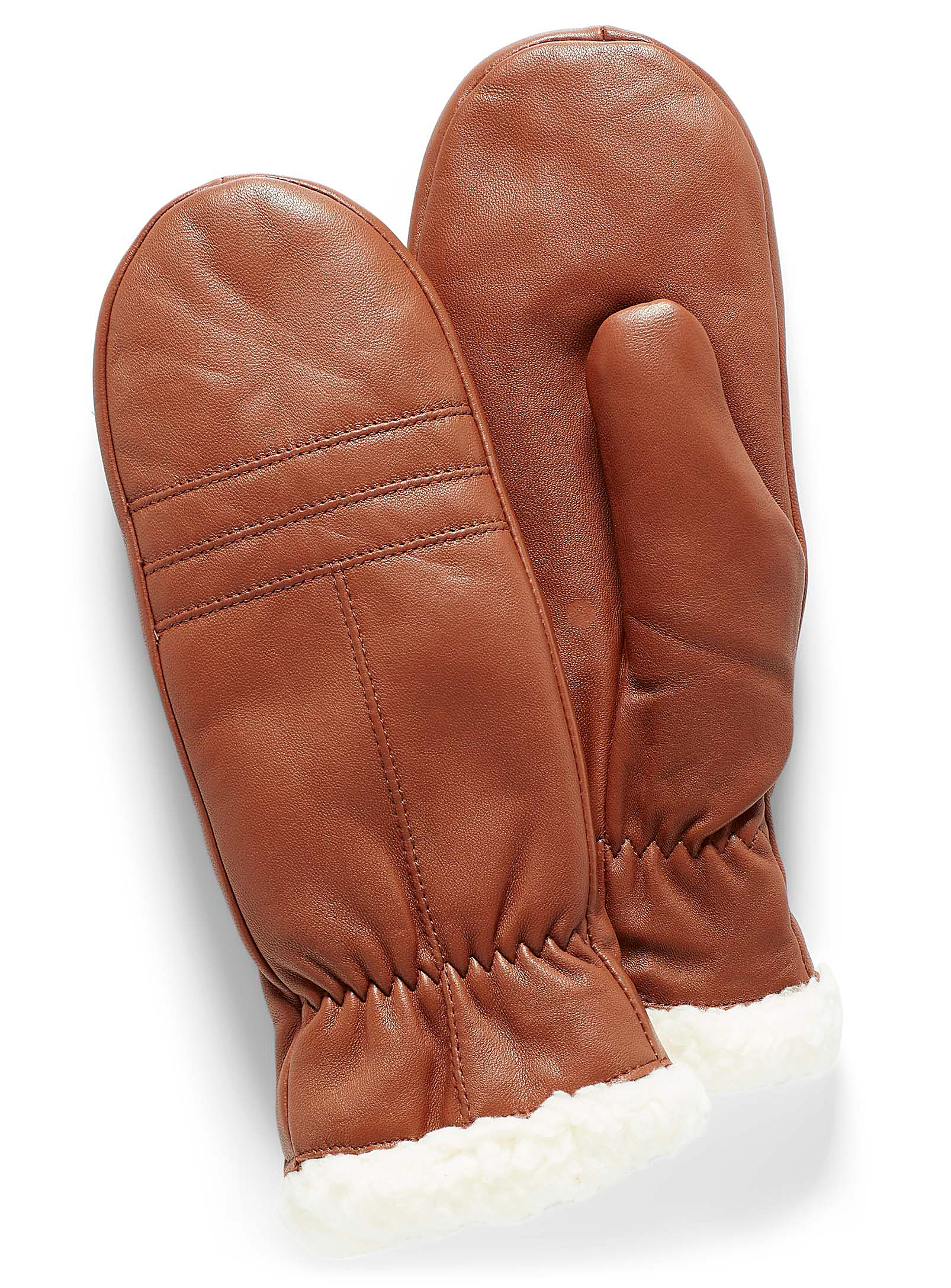 Brume Colwood Sherpa Cuff Leather Mittens In Honey
