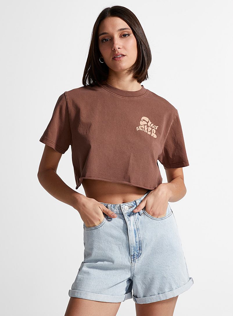 Rhythm Brown Sunbather cropped and loose T-shirt for women