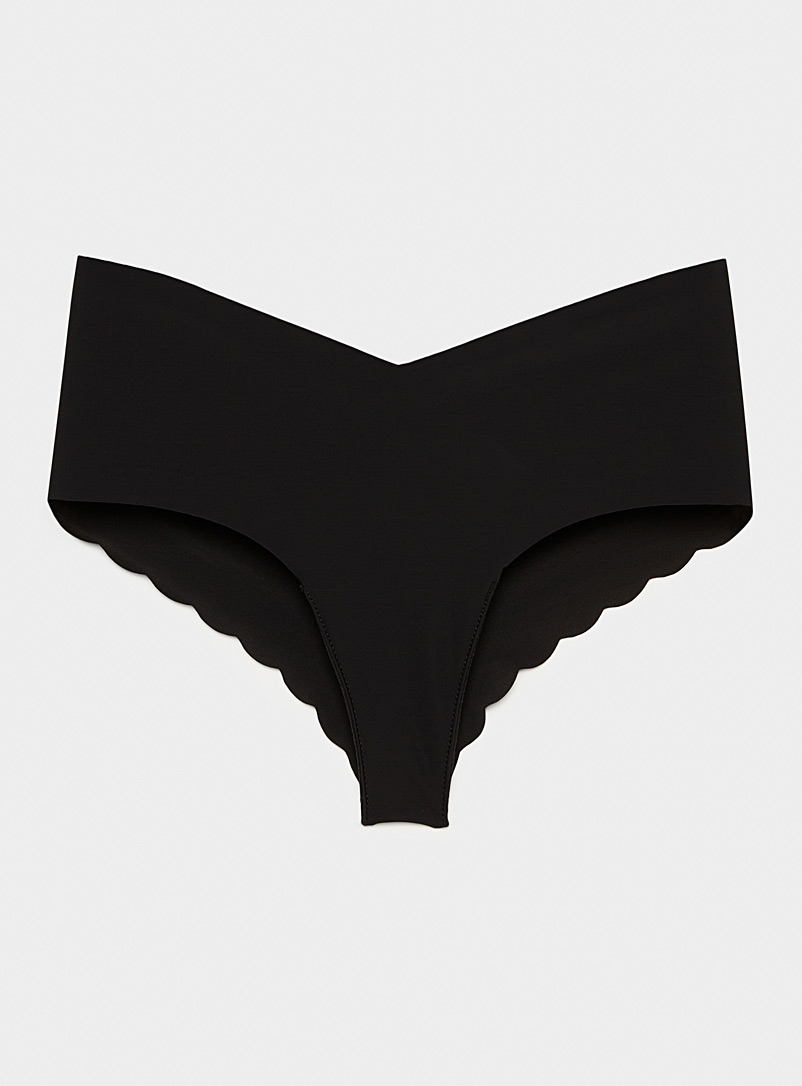 Miiyu Black Scalloped laser-cut Brazilian panty for women