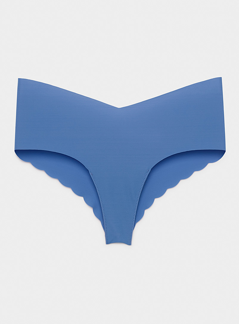 Miiyu Blue Scalloped laser-cut Brazilian panty for women